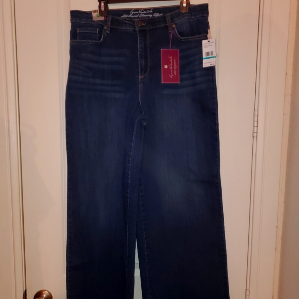 NWT Gloria Vanderbilt High Rise Wide Leg Dark Wash Whiskers Denim, Arlington, 16